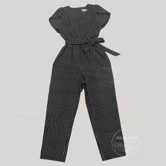 Calvin Klein Size 4 Jumpsuit | Black White Check Belted Short Sleeve NWOT - Picture 1 of 9